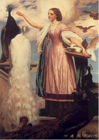 Lord Frederic Leighton A Girl Feeding Peacocks